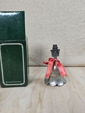 1992 International Silver Co Christmas Bell Ornament Pewter Tone